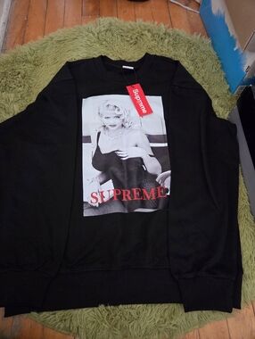 Brand New Supreme Black Sweatshirt with Red Logo and Anna Nicole Smith Photo